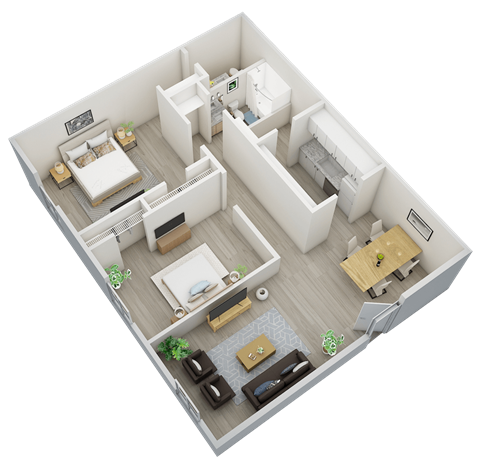2-bedroom, 1.5-bathroom, 960 square foot floor plan at The Bluffs Jasper